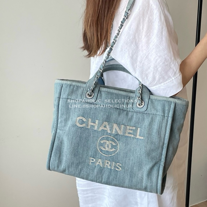 Chanel仿舊淺色牛仔托特包中號AS3351-2