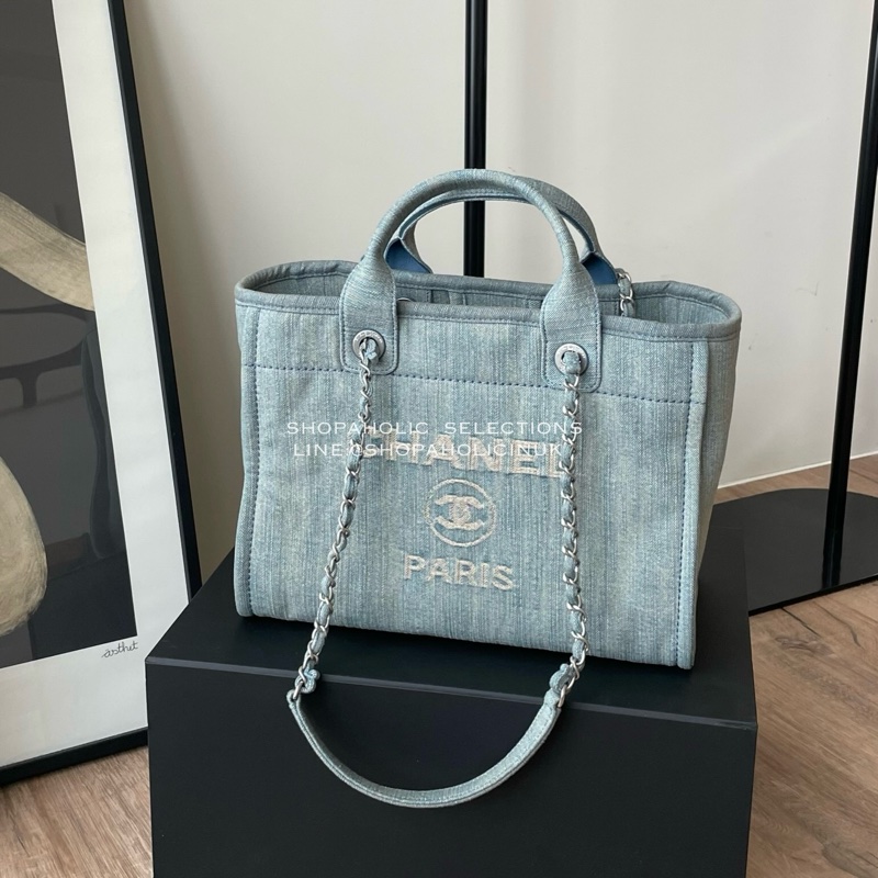 Chanel仿舊淺色牛仔托特包中號AS3351-5