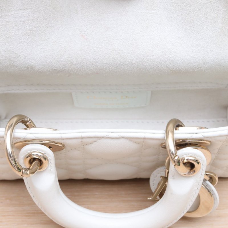 DIOR LadyD-Joy橫版戴妃包超迷你16白色羊皮淺金扣2023肩背包-3