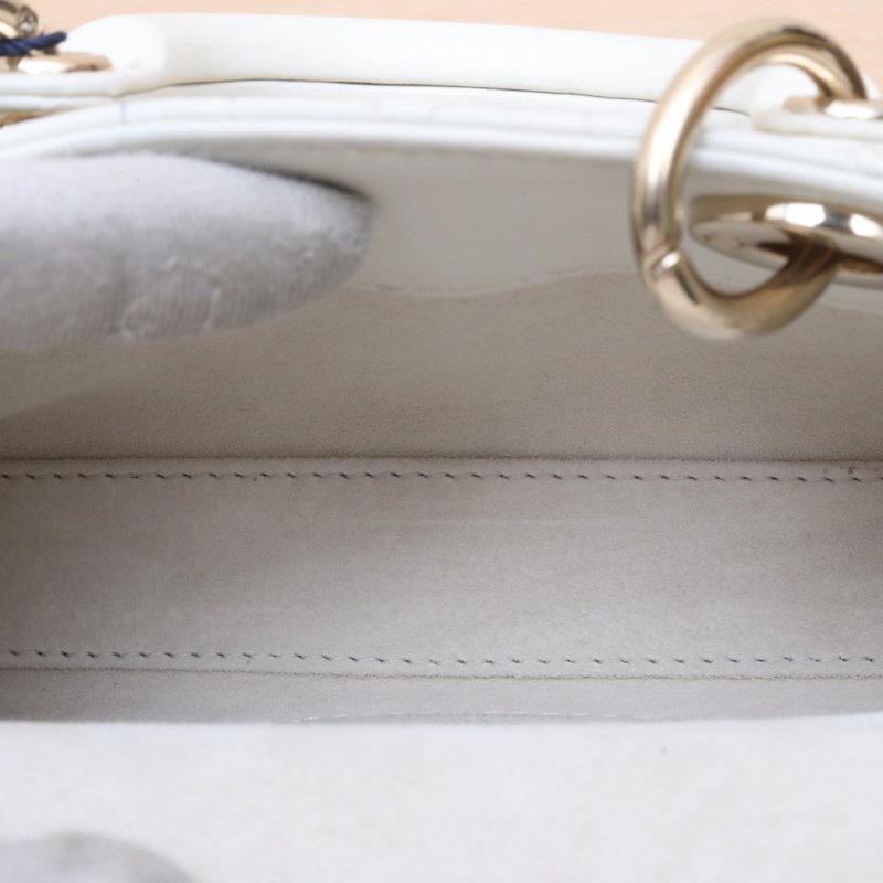 DIOR LadyD-Joy橫版戴妃包超迷你16白色羊皮淺金扣2023肩背包-4