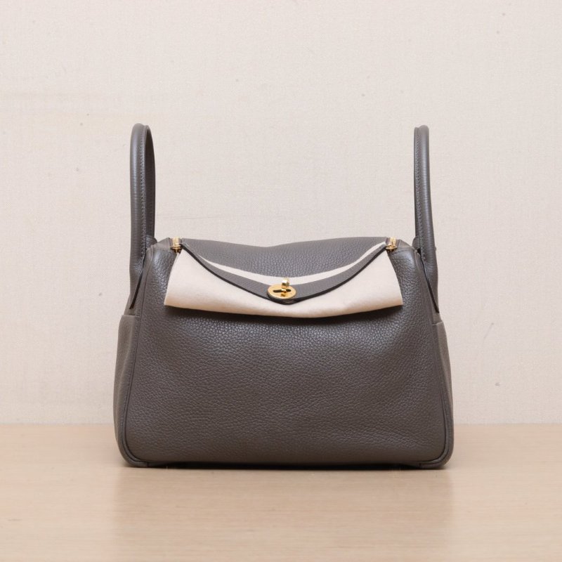 HERMES 8F錫器灰TC皮A刻金扣愛馬仕hermeslindy30肩背包-1