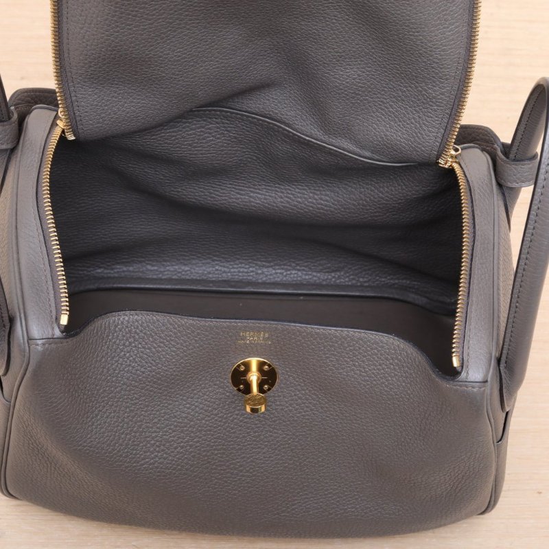 HERMES 8F錫器灰TC皮A刻金扣愛馬仕hermeslindy30肩背包-2