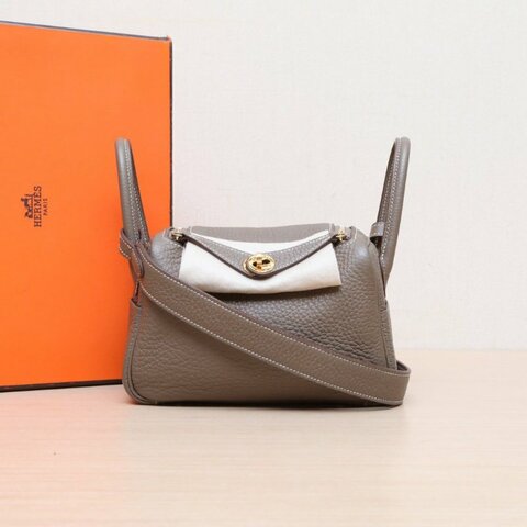 HERMES LindyMini18大象灰TC皮B刻金扣肩背包
