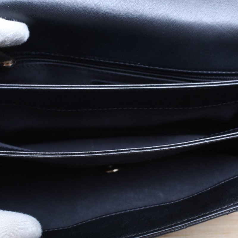 CHANEL 黑色羊皮25開金扣CF季節款風琴手提郵差包小號肩背包-4