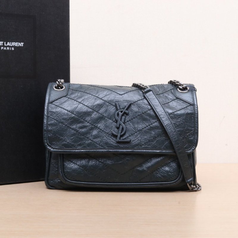 SAINT LAURENT Niki中號28墨綠色牛皮銀扣肩背包-0
