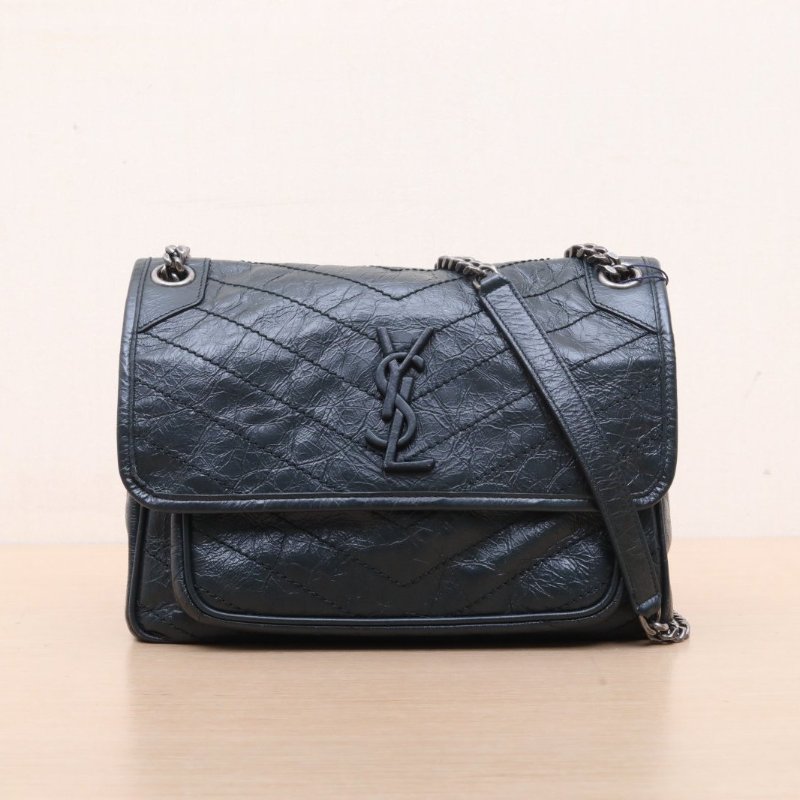 SAINT LAURENT Niki中號28墨綠色牛皮銀扣肩背包-1