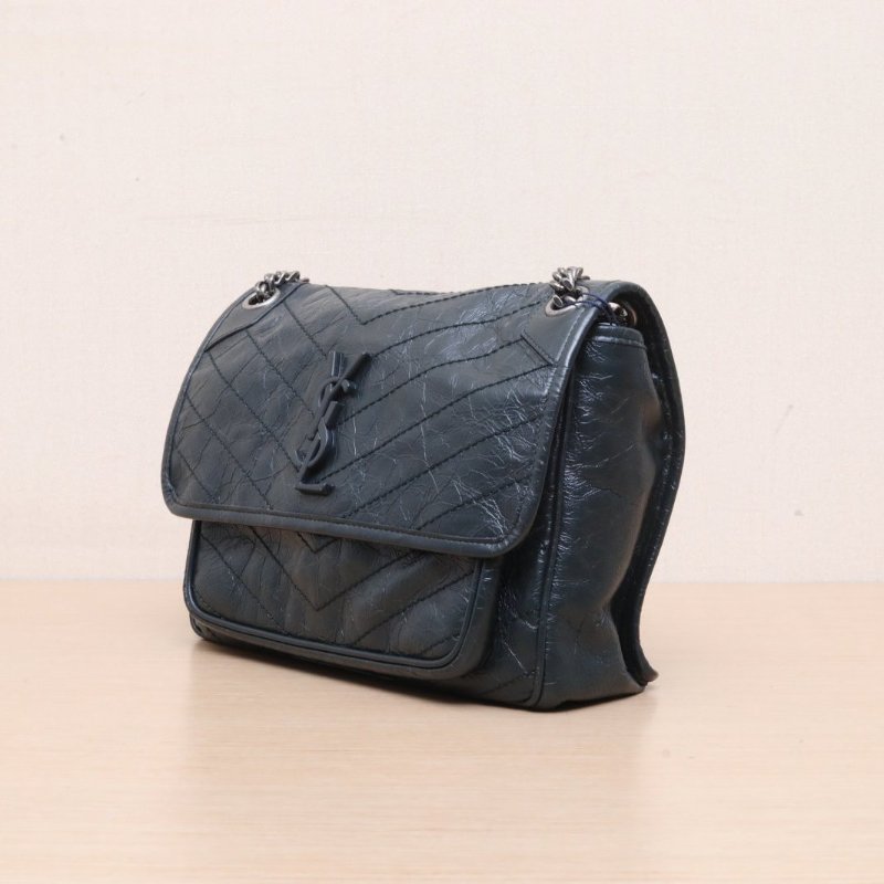 SAINT LAURENT Niki中號28墨綠色牛皮銀扣肩背包-3