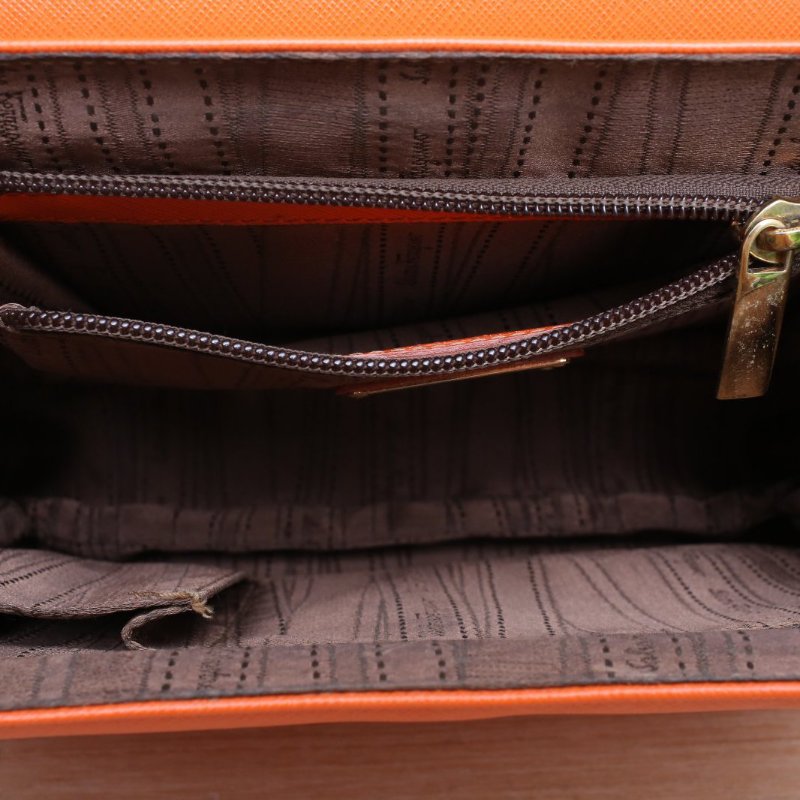 Salvatore Ferragamo 橘色牛皮馬蹄單肩斜挎包肩背包-4