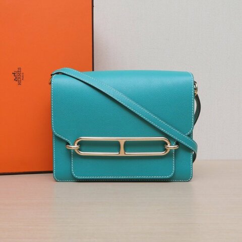 HERMES Roulis豬鼻子23U1維羅納綠EC皮C刻淺金扣肩背包