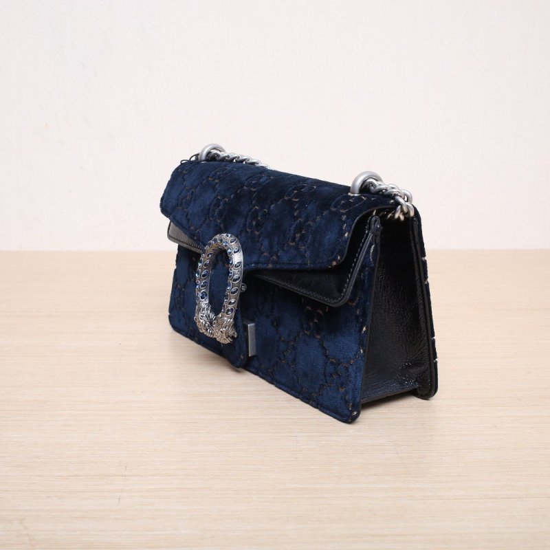 GUCCI Dionysus酒神小號25墨藍色天鵝絨鑽扣肩背包-4