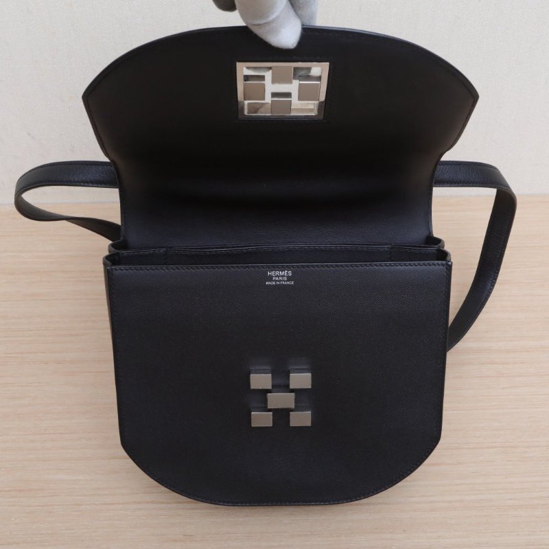 HERMES Mosaique馬賽克大號2189黑色MADAME皮D刻銀扣肩背包-2