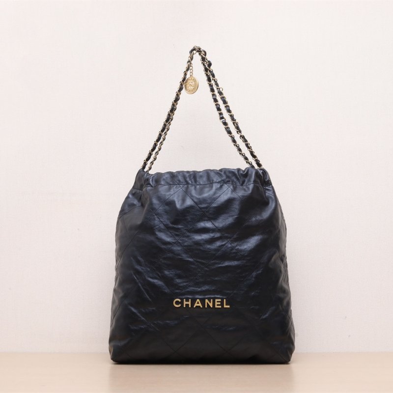 CHANEL 22BagTote托特包大號37黑色牛皮晶片開金扣肩背包-1