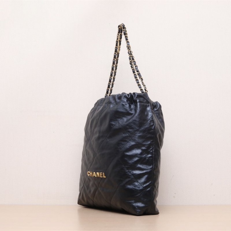CHANEL 22BagTote托特包大號37黑色牛皮晶片開金扣肩背包-4