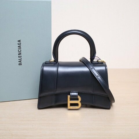 BALENCIAGA Hourglass沙漏XS碼光面黑色牛皮肩背包