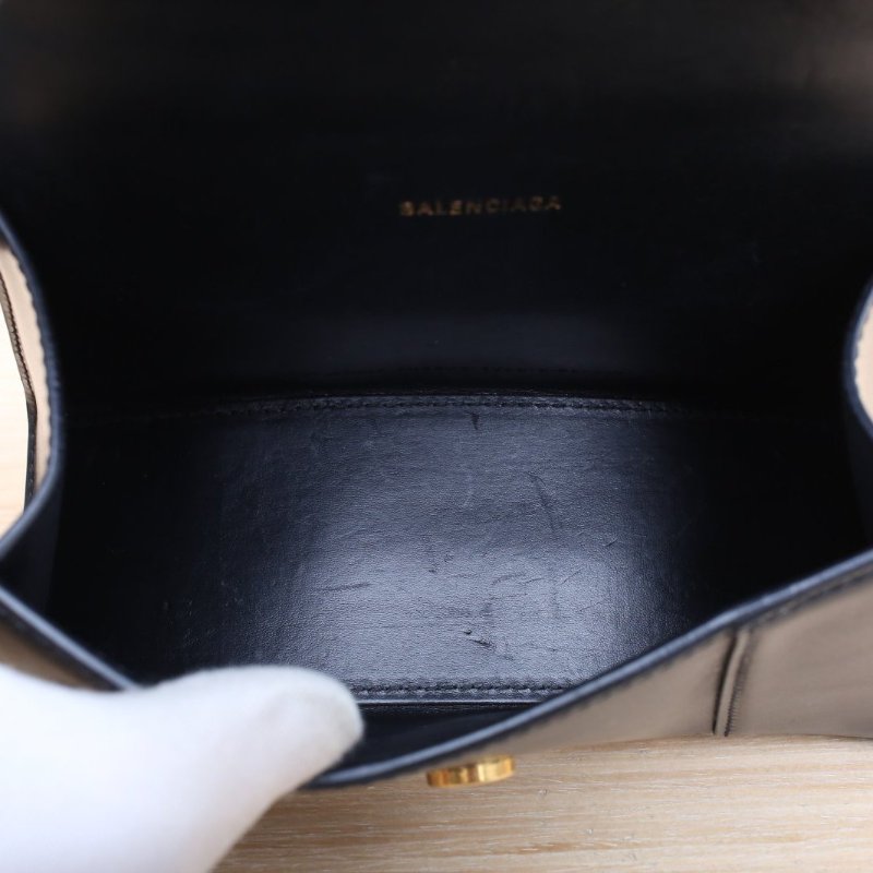 BALENCIAGA Hourglass沙漏XS碼光面黑色牛皮肩背包-4