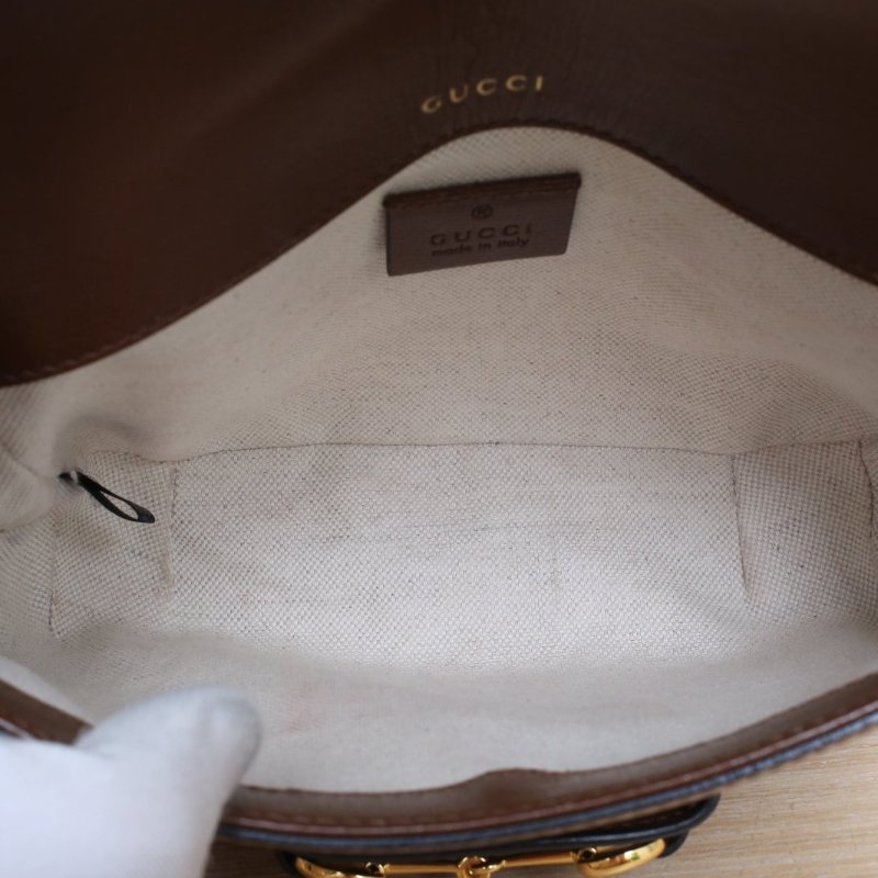 GUCCI Horsebit馬銜扣1955馬鞍包Mini20.5可拆卸雙肩帶烏木色PVC金扣帆布肩背包-4