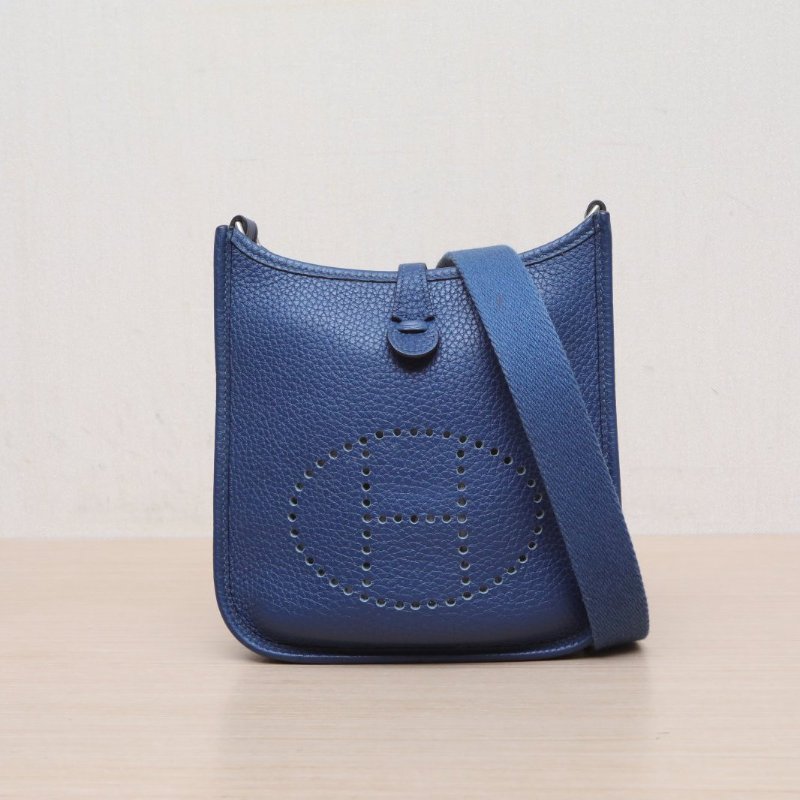 HERMES EvelyneMini167P普魯士藍TC皮Y刻銀扣肩背包-1
