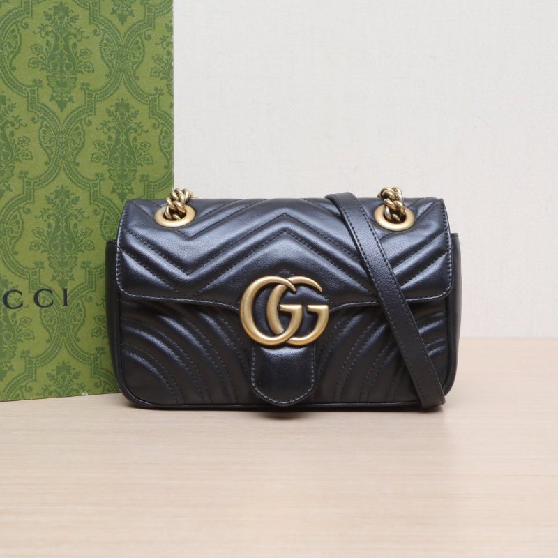 GUCCI GGMarmont肩背包Mini22黑色牛皮金扣肩背包-0