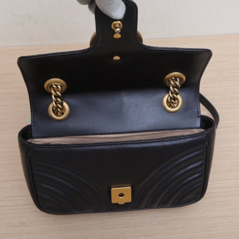 GUCCI GGMarmont肩背包Mini22黑色牛皮金扣肩背包-2