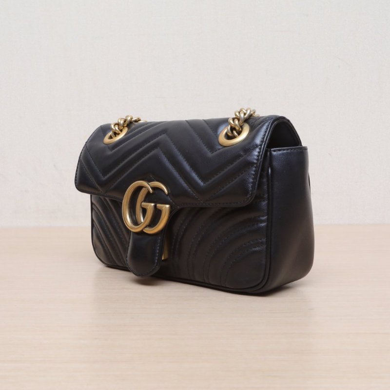 GUCCI GGMarmont肩背包Mini22黑色牛皮金扣肩背包-4