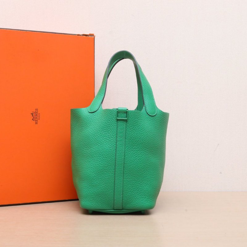 HERMES Picotin18菜籃子1K竹子綠TC皮Z刻綠扣肩背包-0