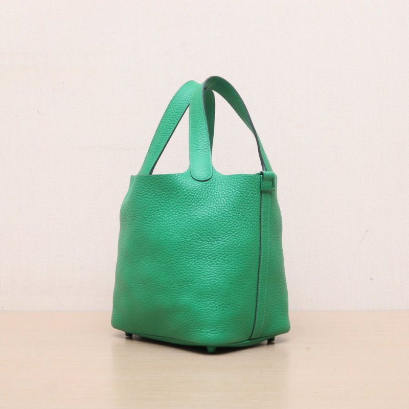 HERMES Picotin18菜籃子1K竹子綠TC皮Z刻綠扣肩背包-3