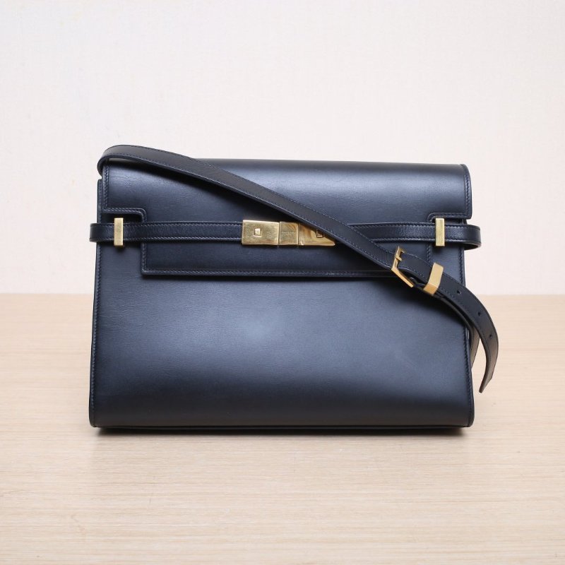 SAINT LAURENT MANHATTAN曼哈頓BOX中號29黑色牛皮金扣肩背包-1