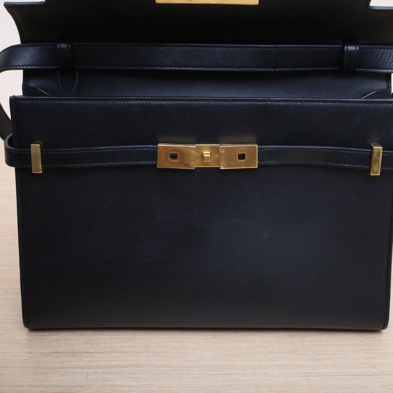 SAINT LAURENT MANHATTAN曼哈頓BOX中號29黑色牛皮金扣肩背包-2