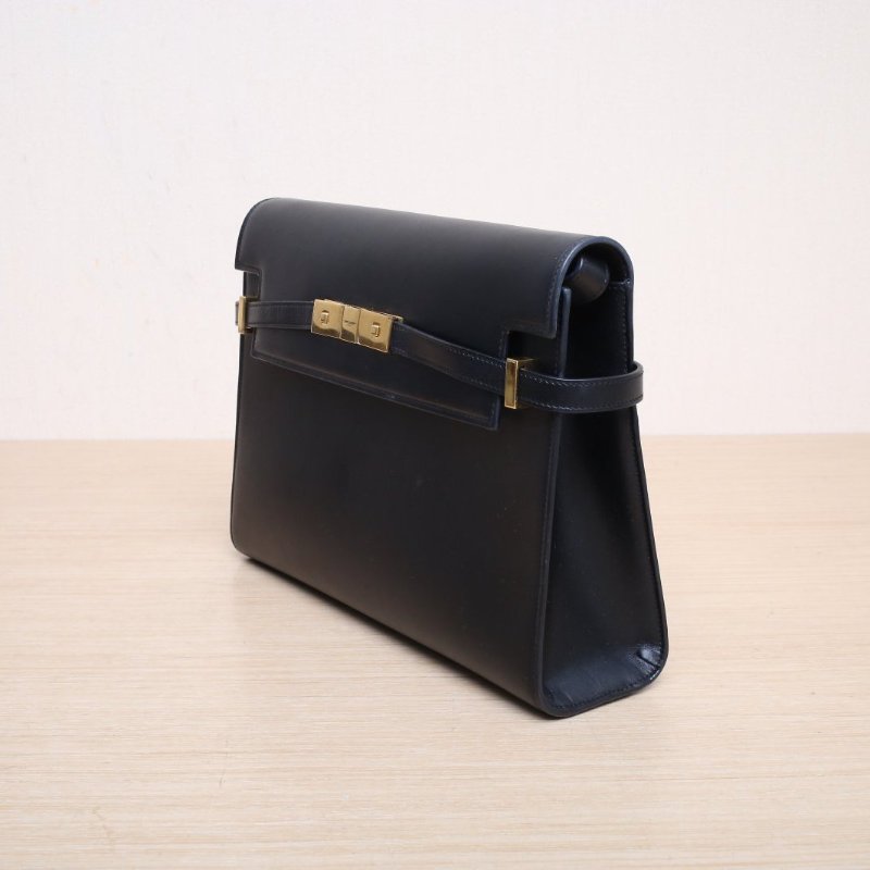 SAINT LAURENT MANHATTAN曼哈頓BOX中號29黑色牛皮金扣肩背包-4