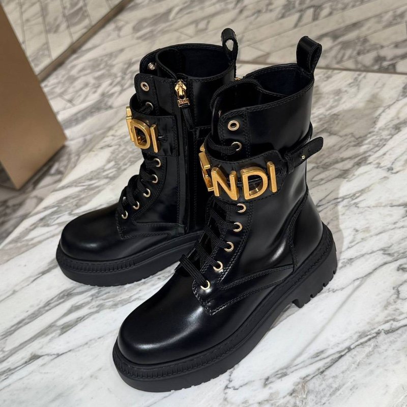 Fendi 黑金字母馬丁靴 37號 全新閒置配件盒子塵袋-4