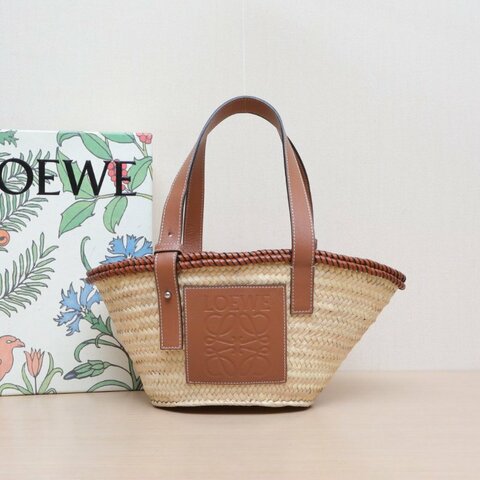 LOEWE 棕色草編羅意威皮標LOGO包肩背包