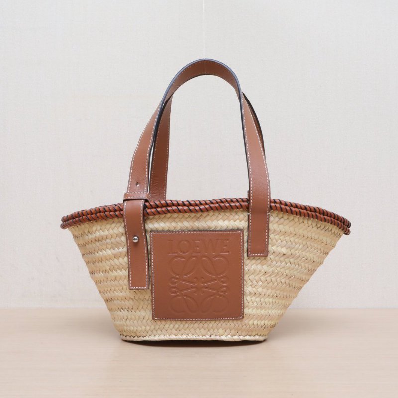LOEWE 棕色草編羅意威皮標LOGO包肩背包-1