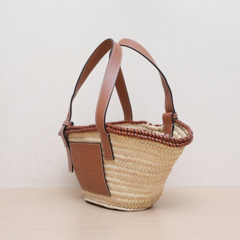 LOEWE 棕色草編羅意威皮標LOGO包肩背包-3