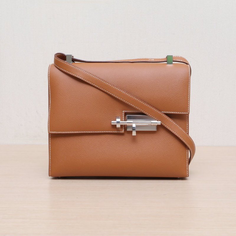 HERMES Verrou手槍包2337金棕色Epsom皮D刻銀扣肩背包-1