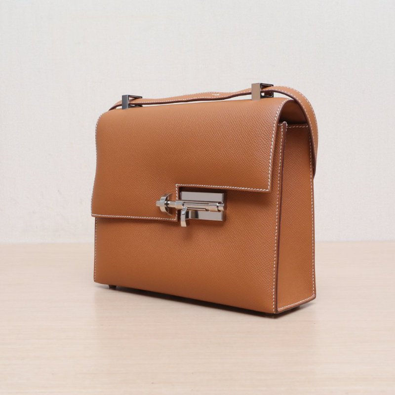 HERMES Verrou手槍包2337金棕色Epsom皮D刻銀扣肩背包-4