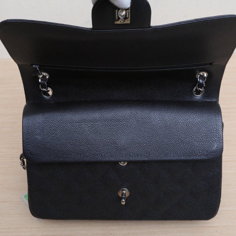 CHANEL CF口蓋包JUMBO30黑色荔枝牛皮21開銀扣肩背包-2