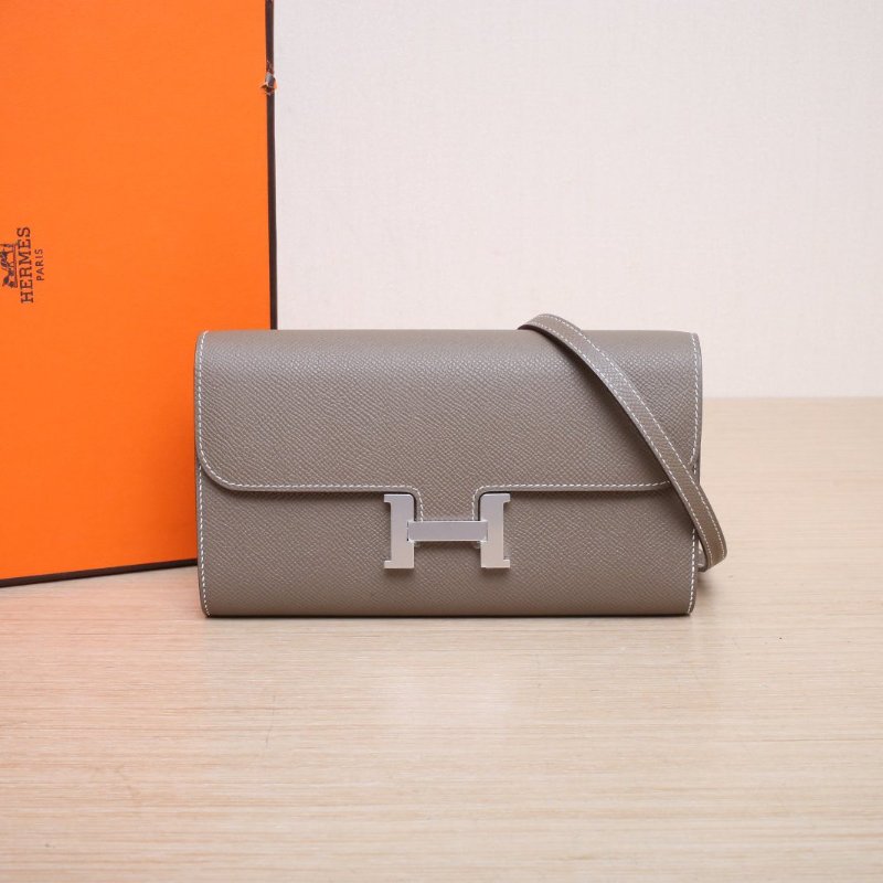 HERMES Constance康康LONGTOGO肩帶長款錢包18大象灰Epsom皮K2025銀扣肩背包-0