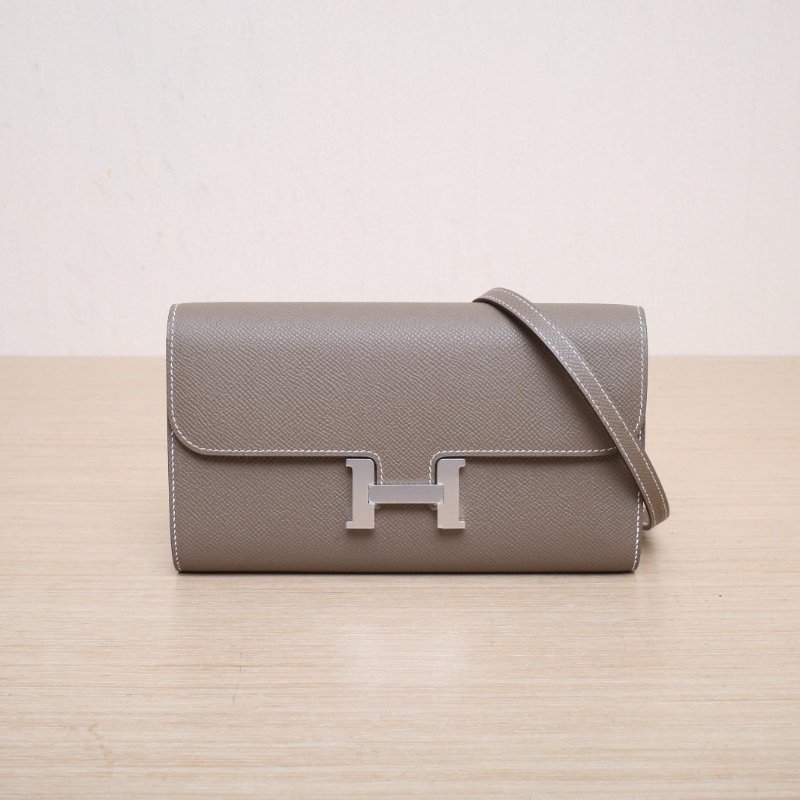 HERMES Constance康康LONGTOGO肩帶長款錢包18大象灰Epsom皮K2025銀扣肩背包-1