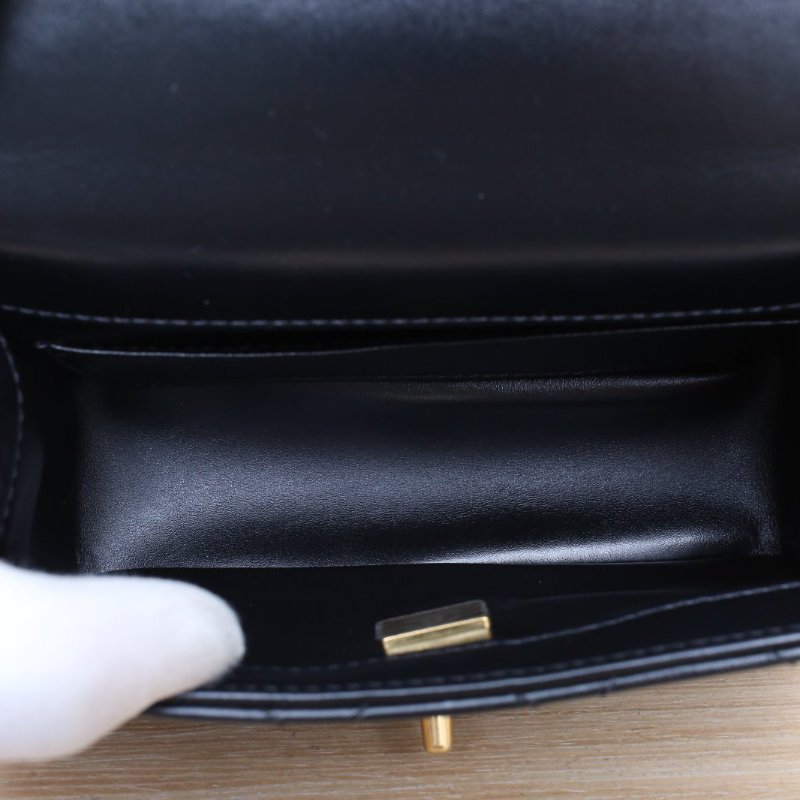 CHANEL 24CCF口蓋包19黑色牛皮晶片開金扣雙金珠皮穿鏈肩背包-3