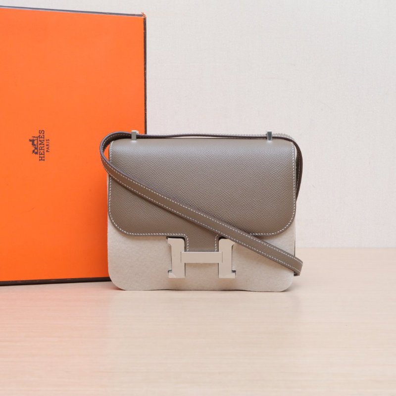 HERMES Constance康康19帶鏡子新版18大象灰Epsom皮B刻銀扣肩背包-0