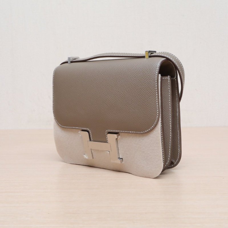 HERMES Constance康康19帶鏡子新版18大象灰Epsom皮B刻銀扣肩背包-3