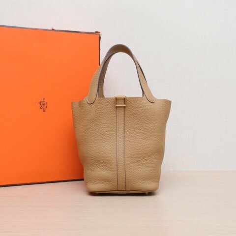 HERMES Picotin菜籃子184B新餅乾色TC皮Z刻金扣肩背包