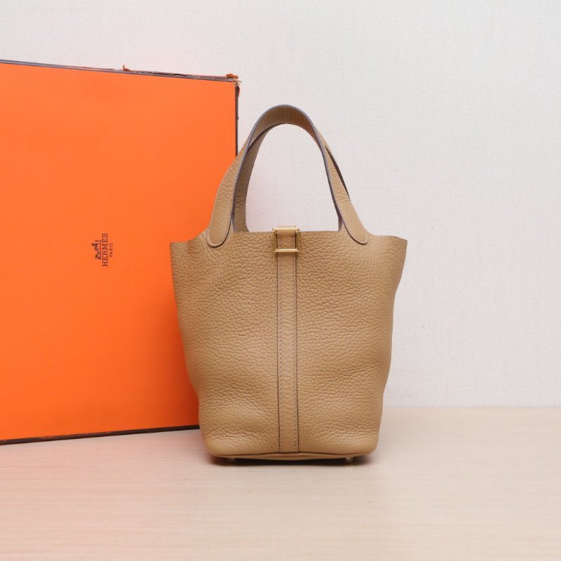 HERMES Picotin菜籃子184B新餅乾色TC皮Z刻金扣肩背包-0