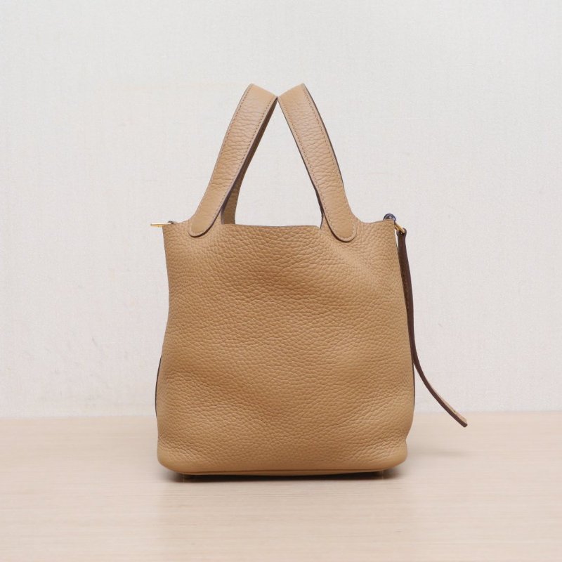HERMES Picotin菜籃子184B新餅乾色TC皮Z刻金扣肩背包-4