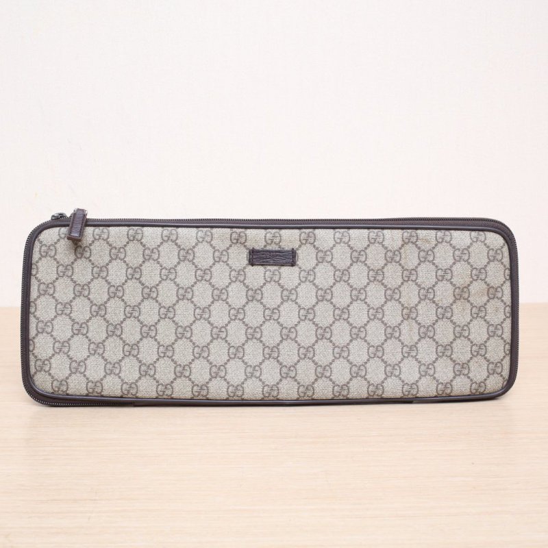 GUCCI 烏木色PVC老花領帶包手拿包肩背包-1