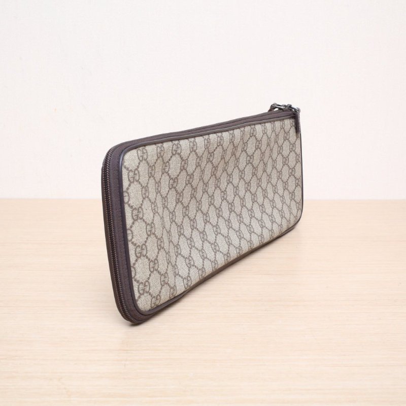 GUCCI 烏木色PVC老花領帶包手拿包肩背包-4