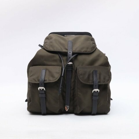 PRADA 綠色尼龍普拉達prada降落傘雙肩包中號橄欖綠現代款肩背包