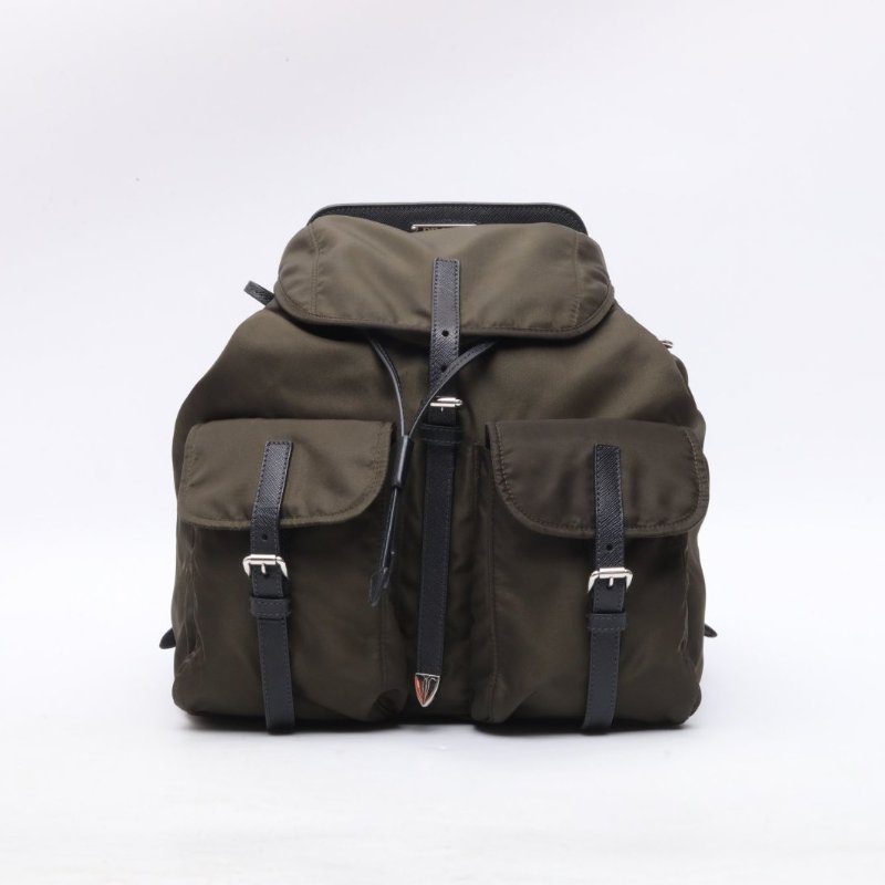 PRADA 綠色尼龍普拉達prada降落傘雙肩包中號橄欖綠現代款肩背包-0