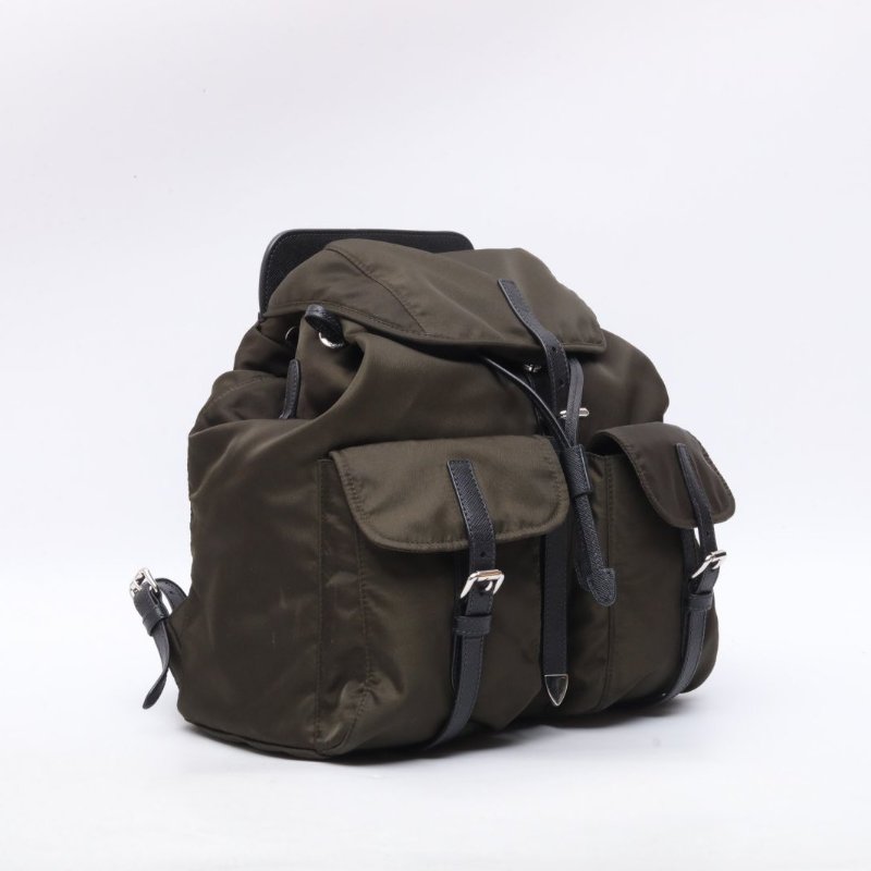 PRADA 綠色尼龍普拉達prada降落傘雙肩包中號橄欖綠現代款肩背包-3