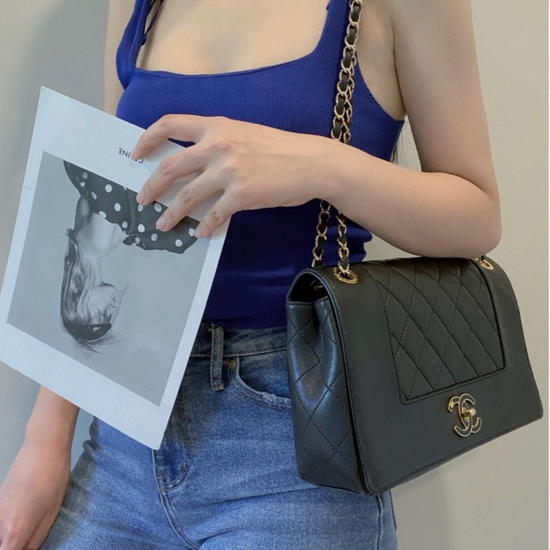 ✨Chanel 牛皮黑金琺瑯 cf 有保卡 可斜背🖤-2